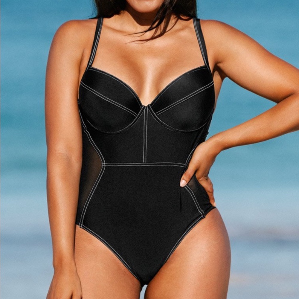 Contrast stitch plus size one piece